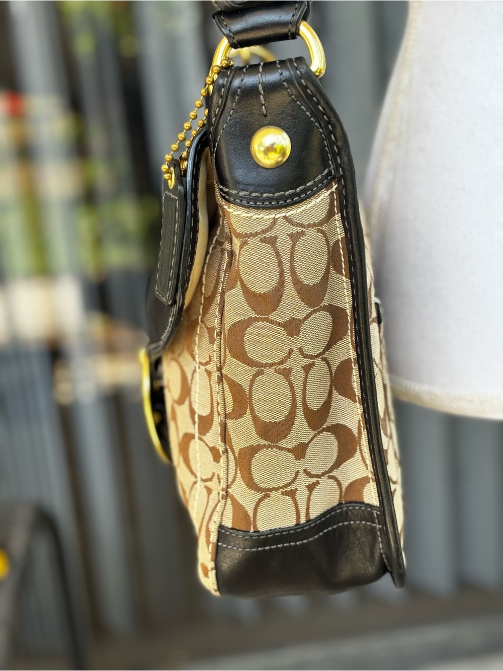Coach Bleecker Legacy Signature Buckle Flap Hobo Bag Khaki Mahogany Style 11434 - Picture 7 of 16